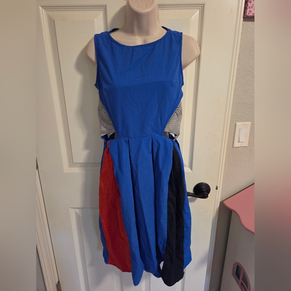 Asymmetrical Blue and Red Dress